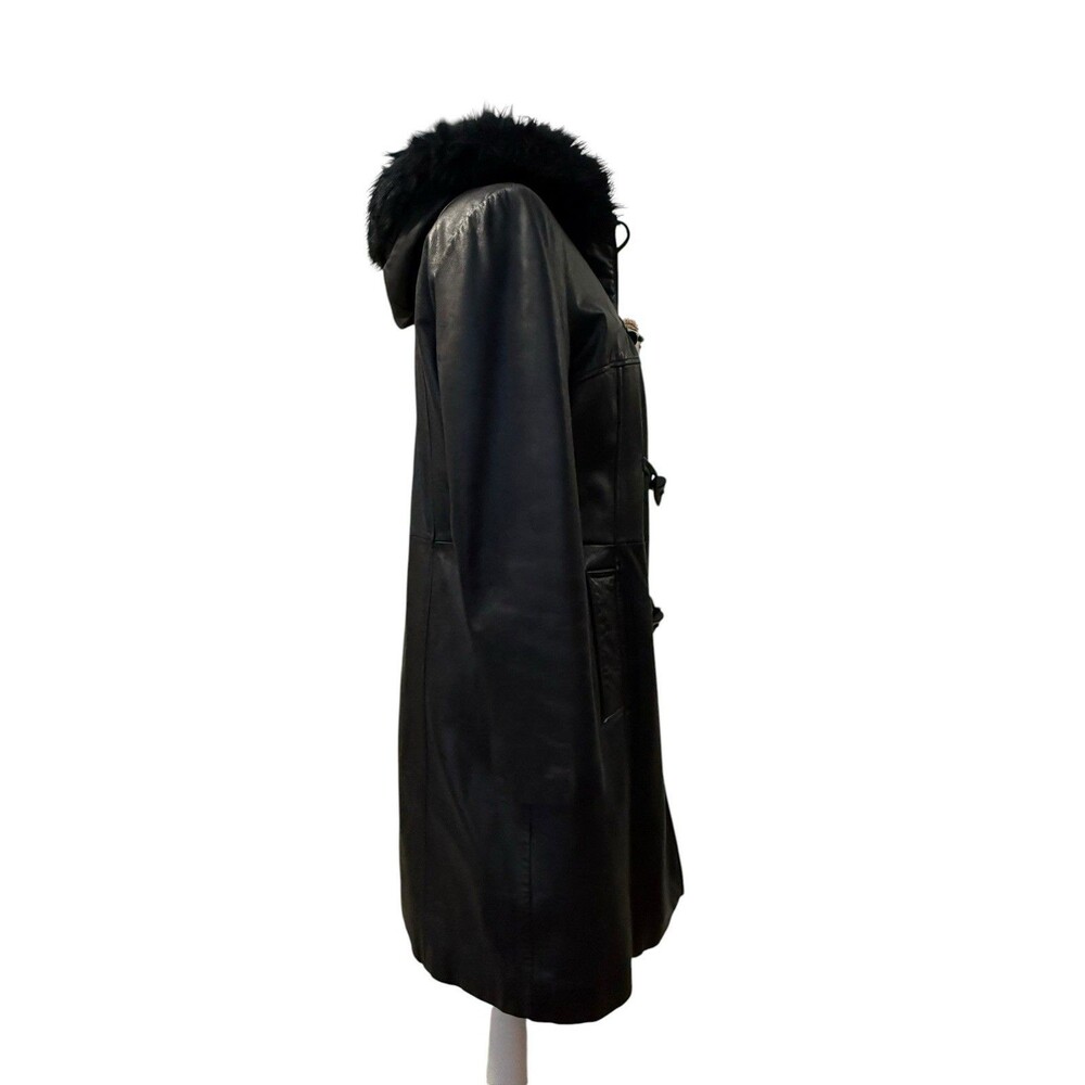 Vintage Wilsons Leather Maxima Black Leather Faux Fur Hood Toggle Coat M - Picture 9 of 16